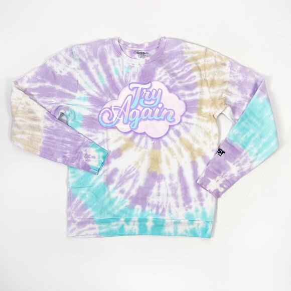 New BSR Samii Ryan sweatshirt 'Try Again' Tie dye cropped crewneck size Small - Picture 1 of 4